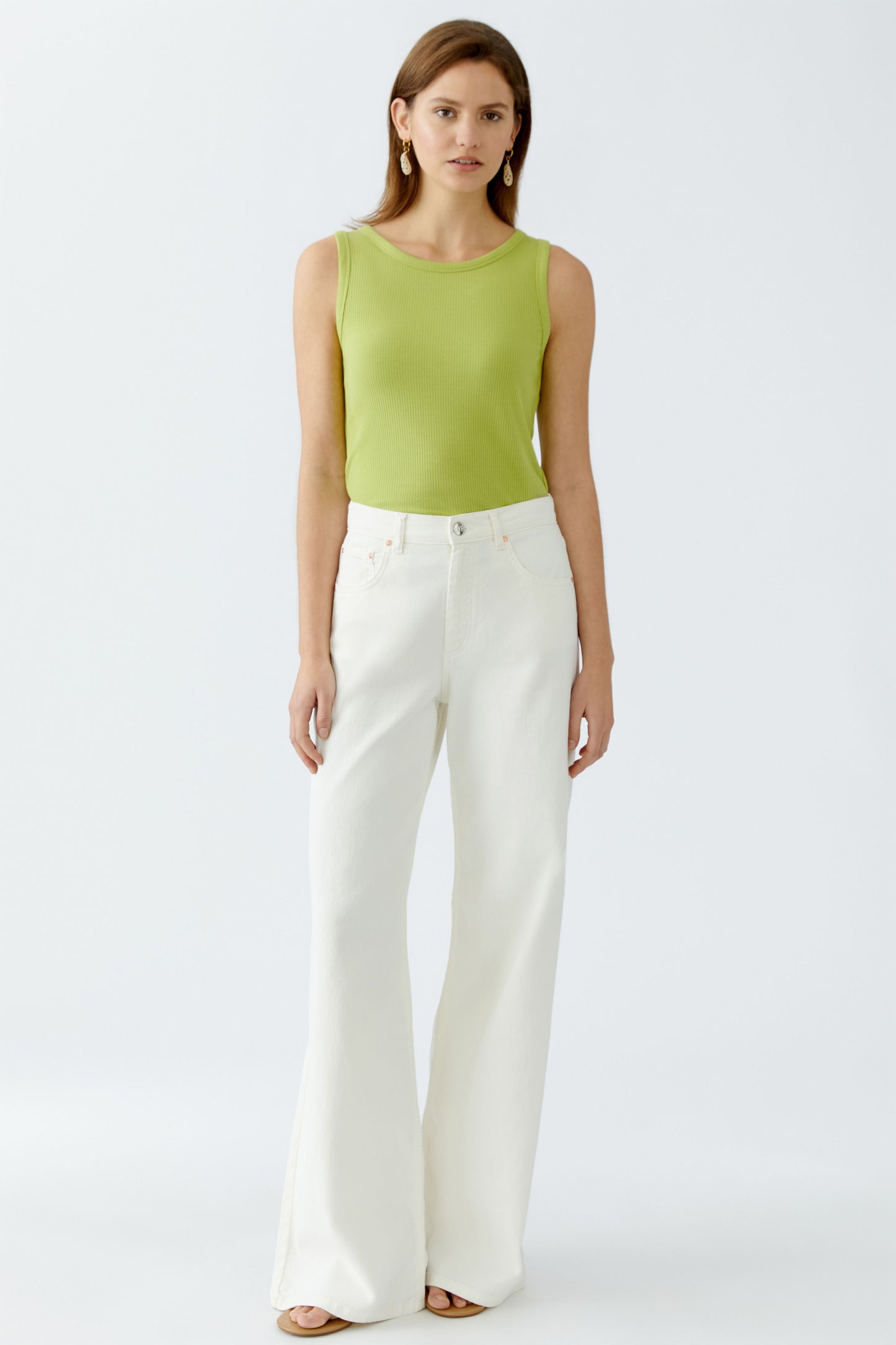 Oui Jersey Rib Vest Top Lime 88608