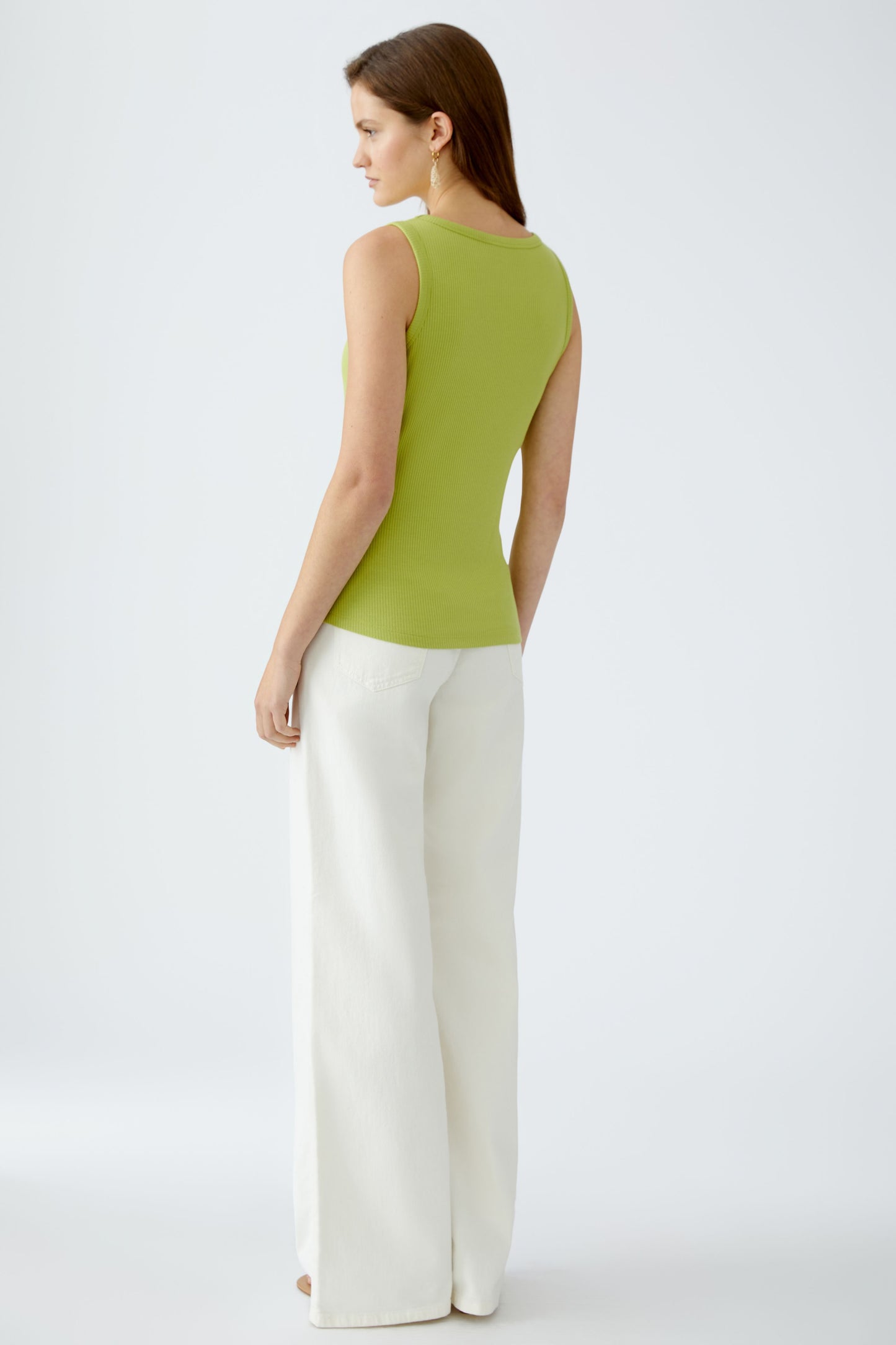 Oui Jersey Rib Vest Top Lime 88608