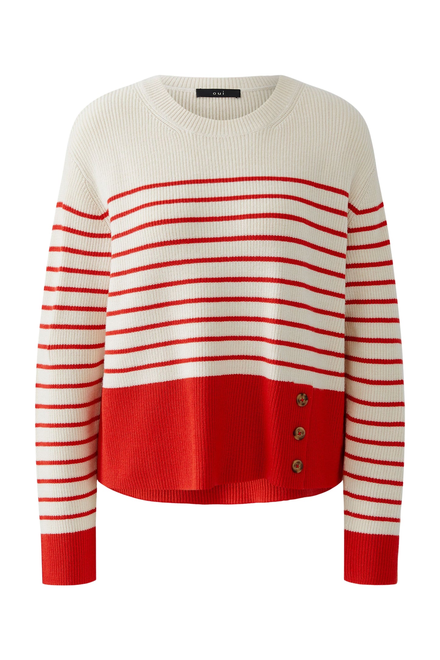 Oui Red/White Pullover Sweater 95989
