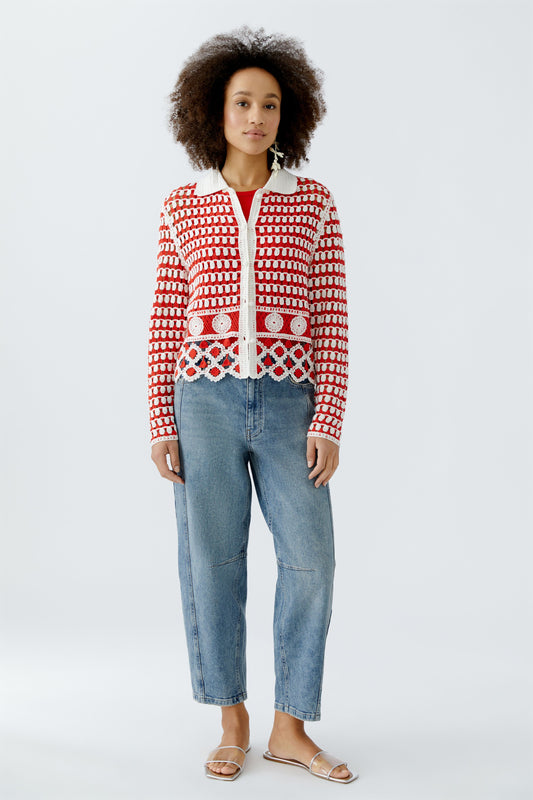 Oui Crochet Shirt Collar Cardigan 93582
