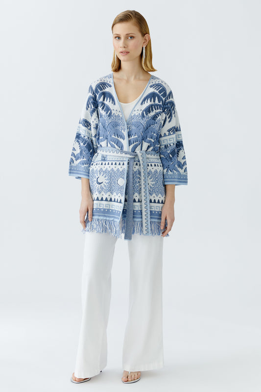 Oui Palm Print Kimono Sleeve Cardigan 93034