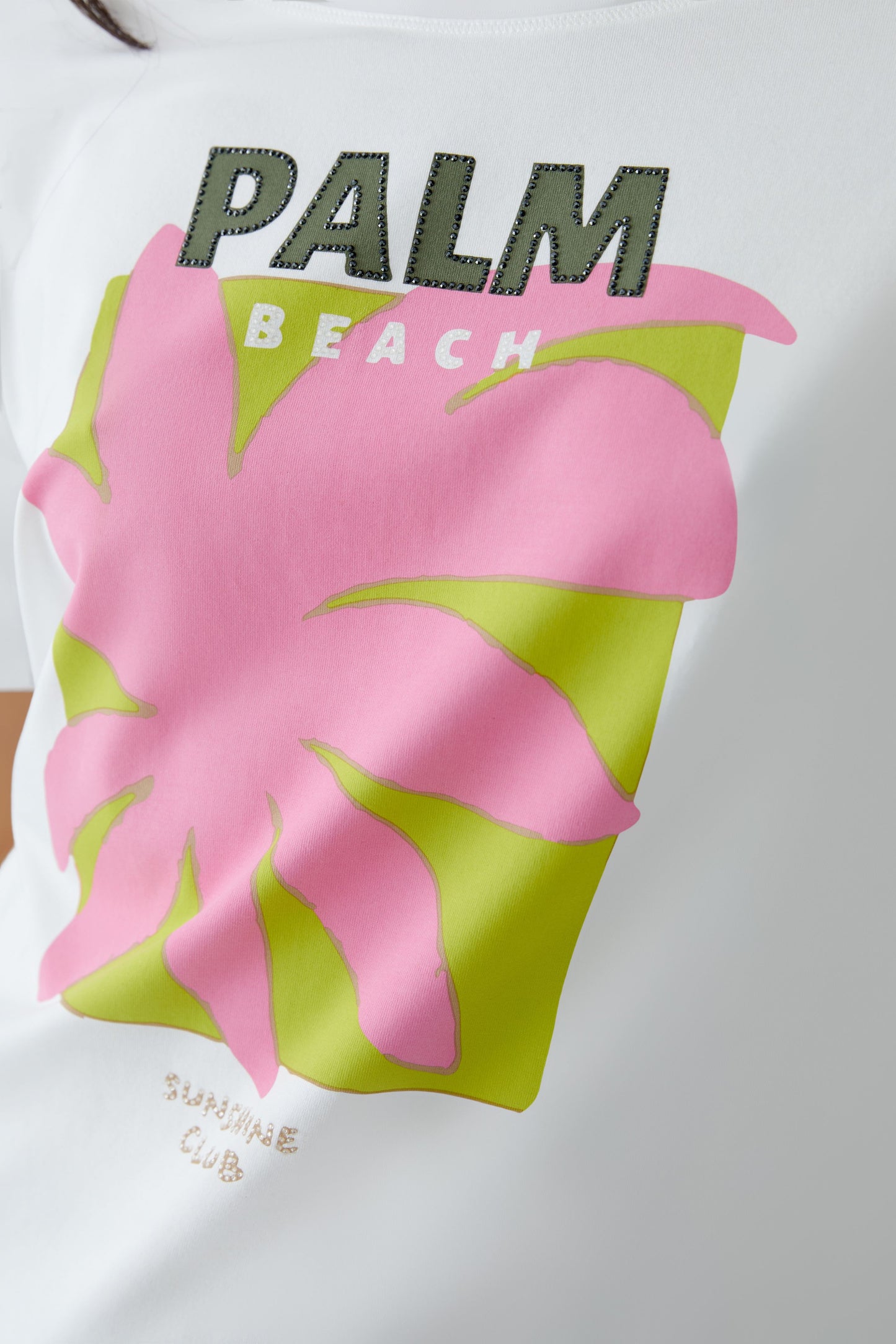Oui Palm Beach T-Shirt White/Lime/Pink 93329