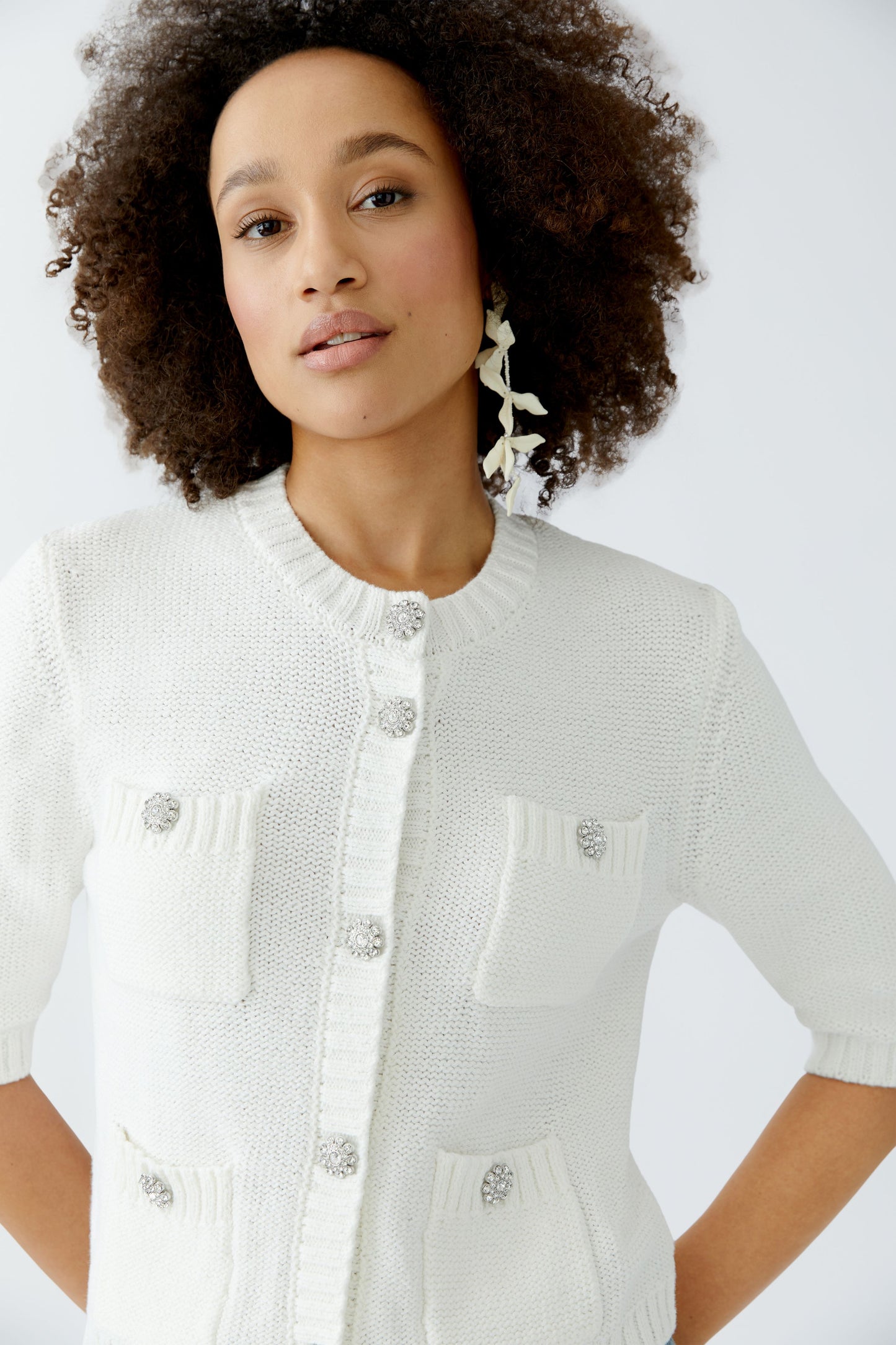 Oui Off White Knit Cardigan 93581
