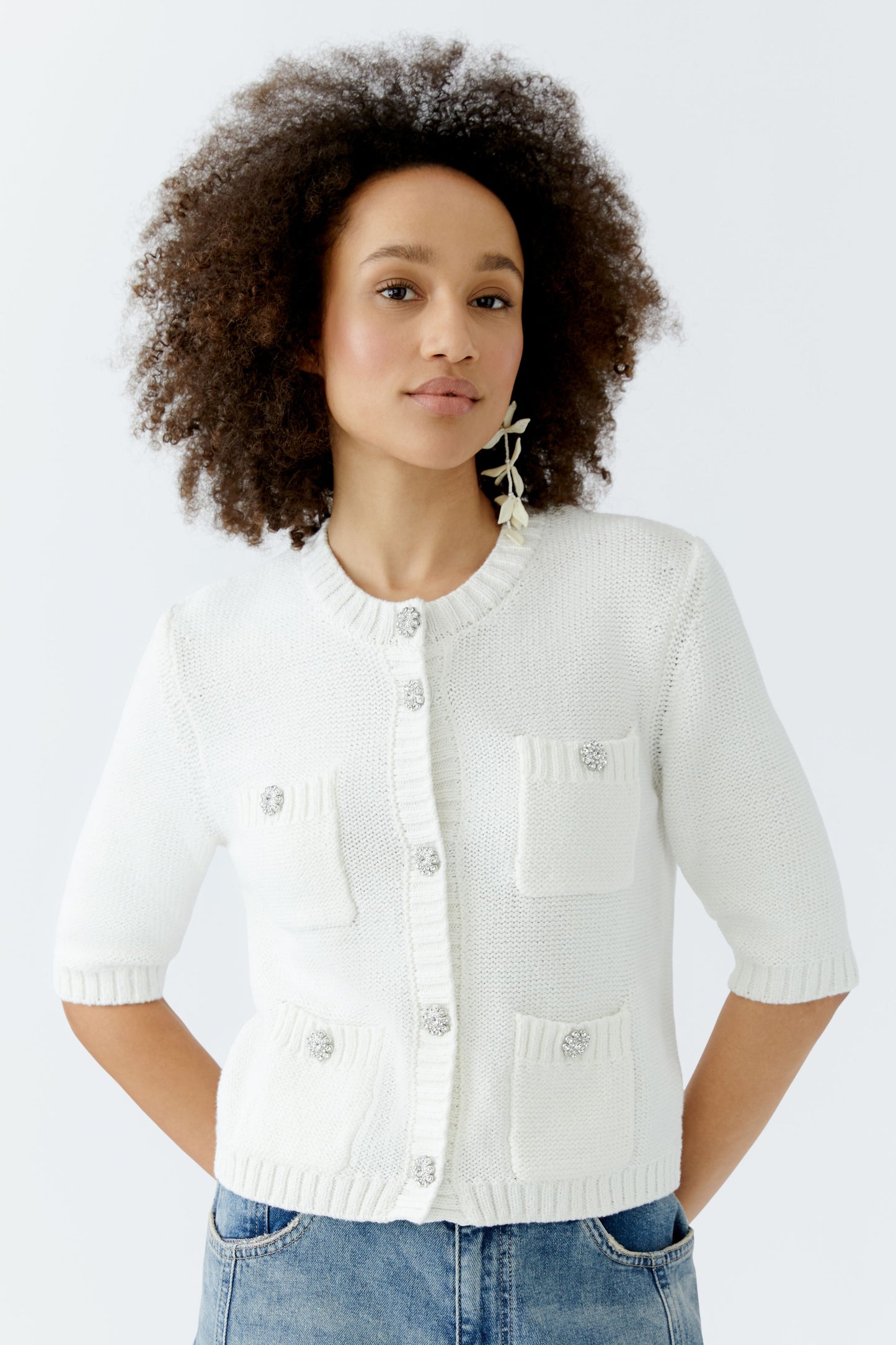 Oui Off White Knit Cardigan 93581