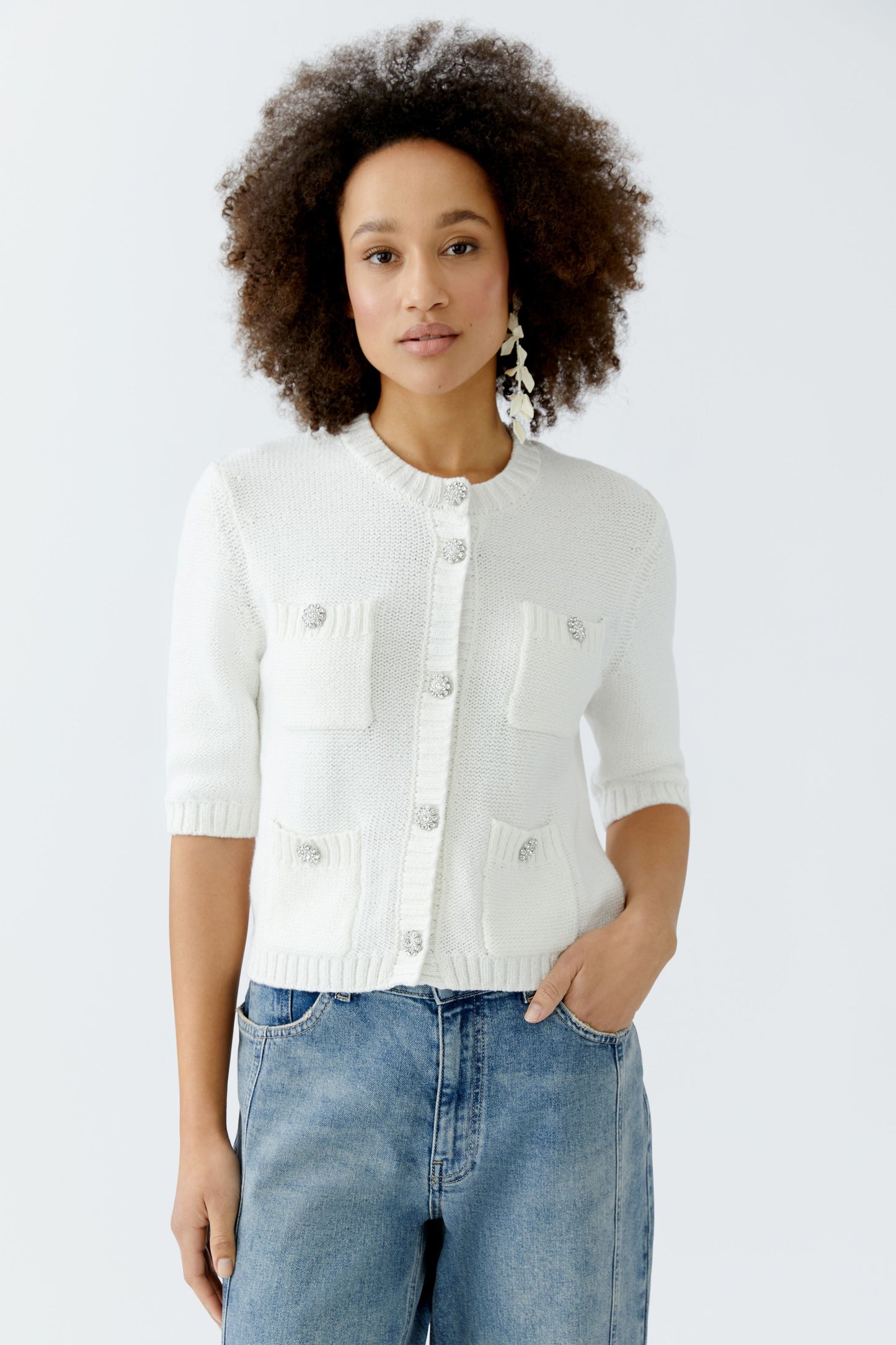 Oui Off White Knit Cardigan 93581