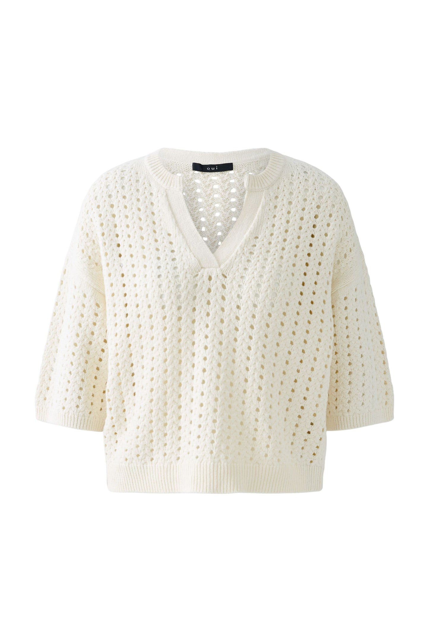 Oui Holey Notch Neck Easy Sweater Cream 93321