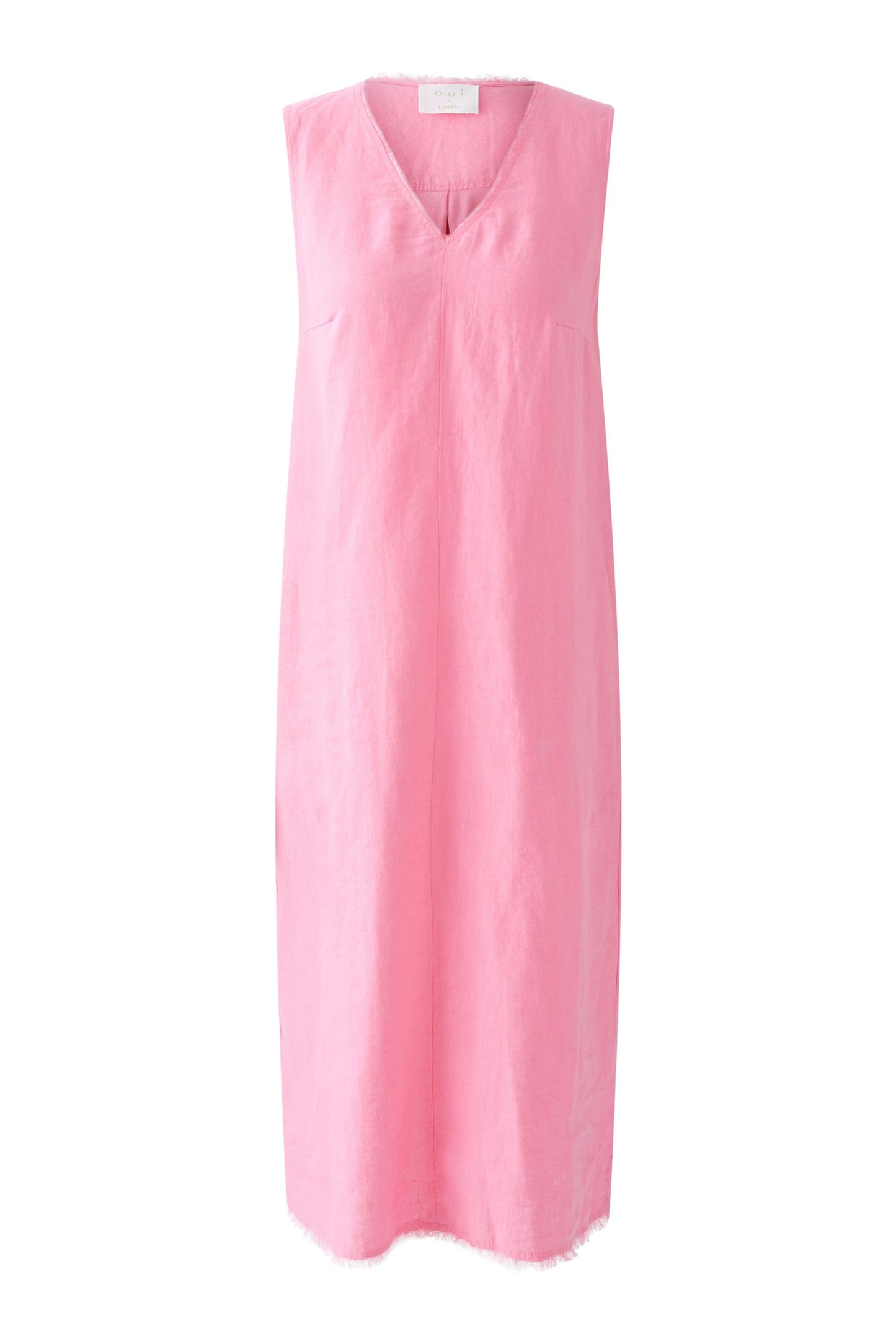 Oui Linen V Neck Dress Candy Pink 92852