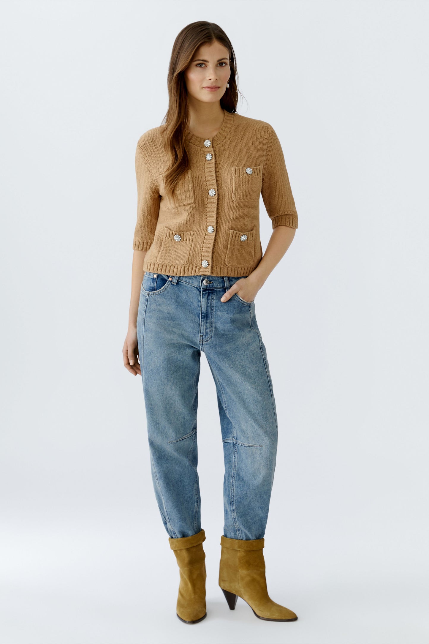 Oui Caramel Diamante Button Cardigan 93581