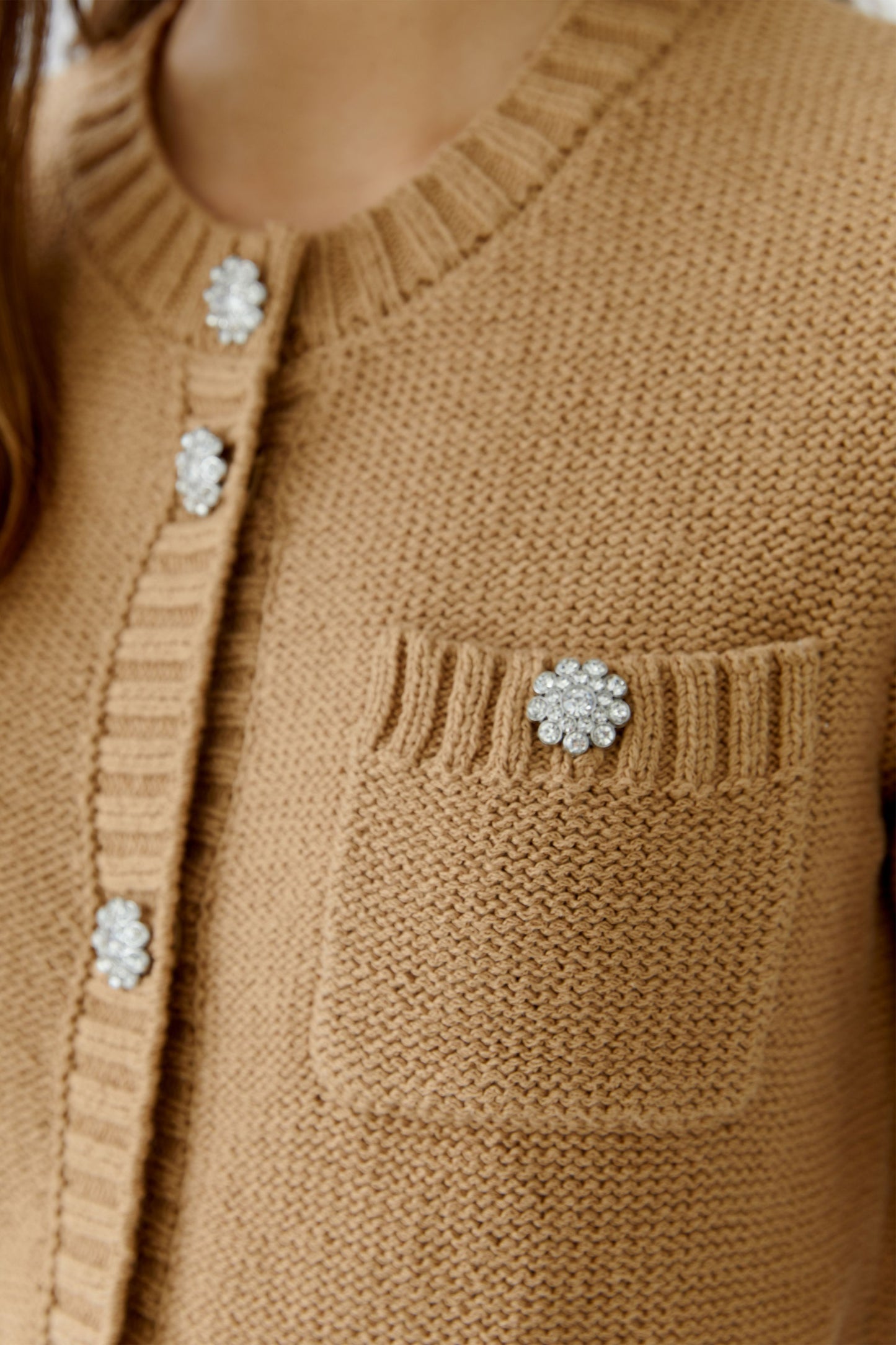 Oui Caramel Diamante Button Cardigan 93581