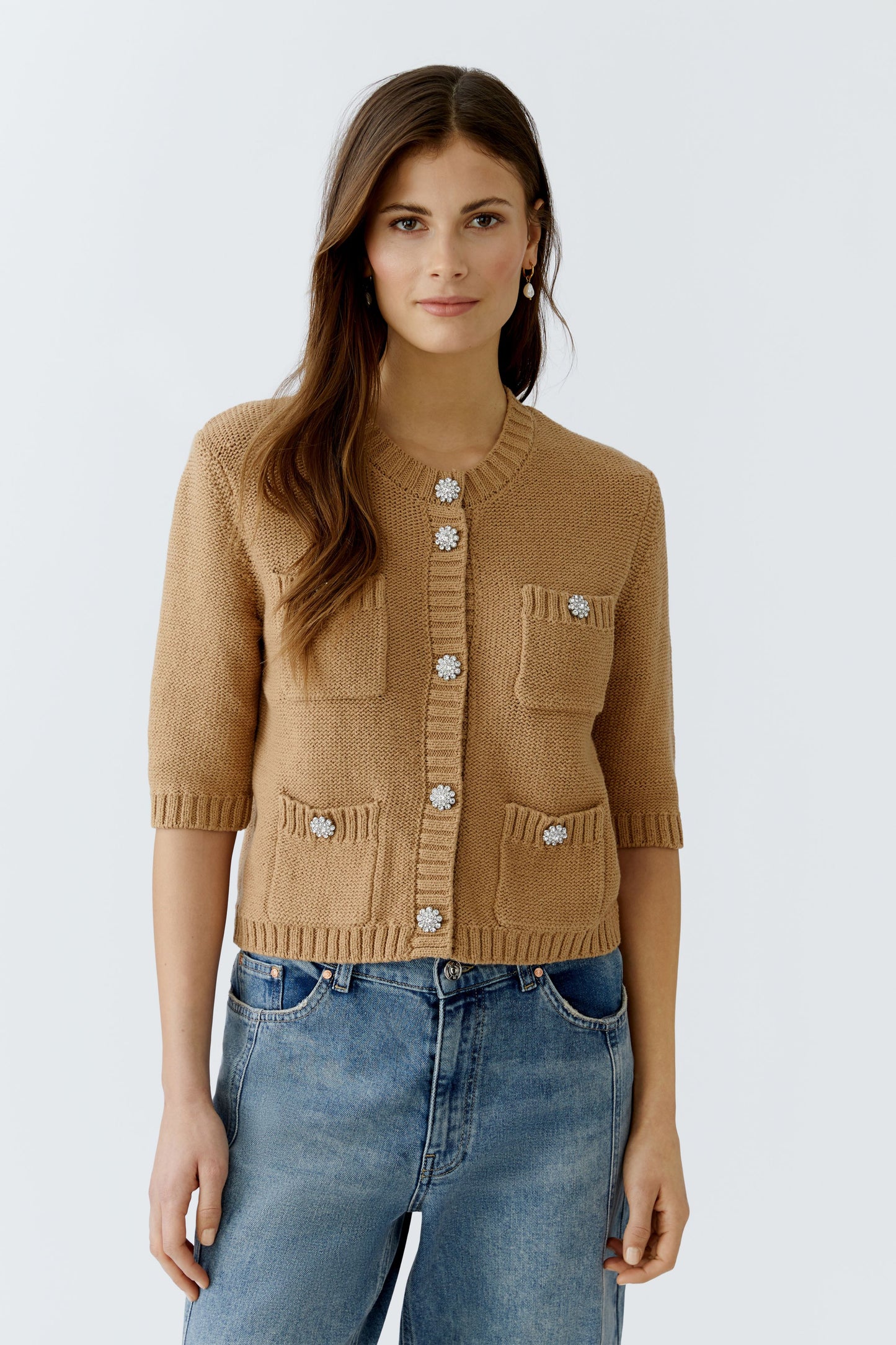 Oui Caramel Diamante Button Cardigan 93581