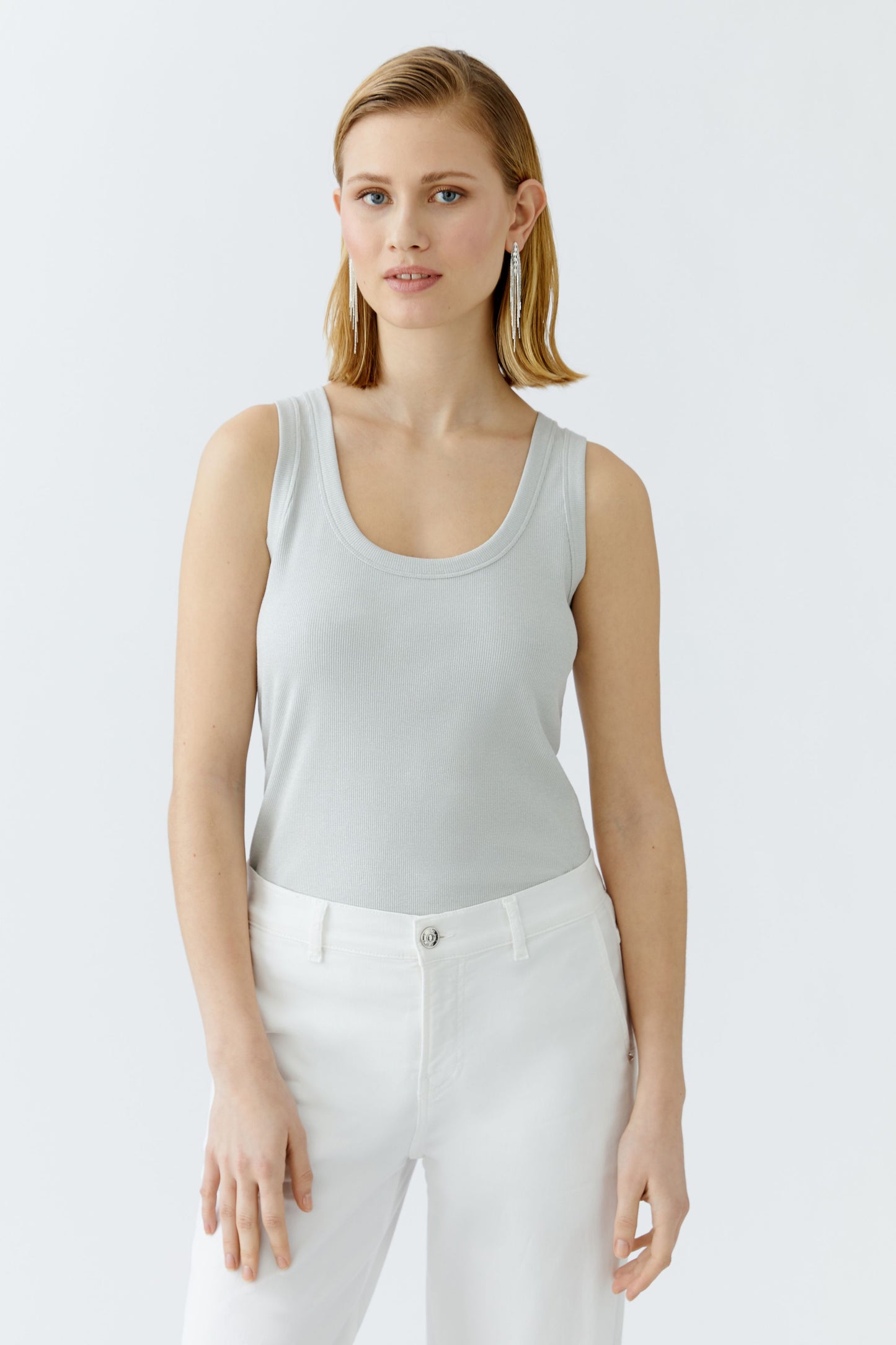 Oui Metallic Silver Vest Top 91992
