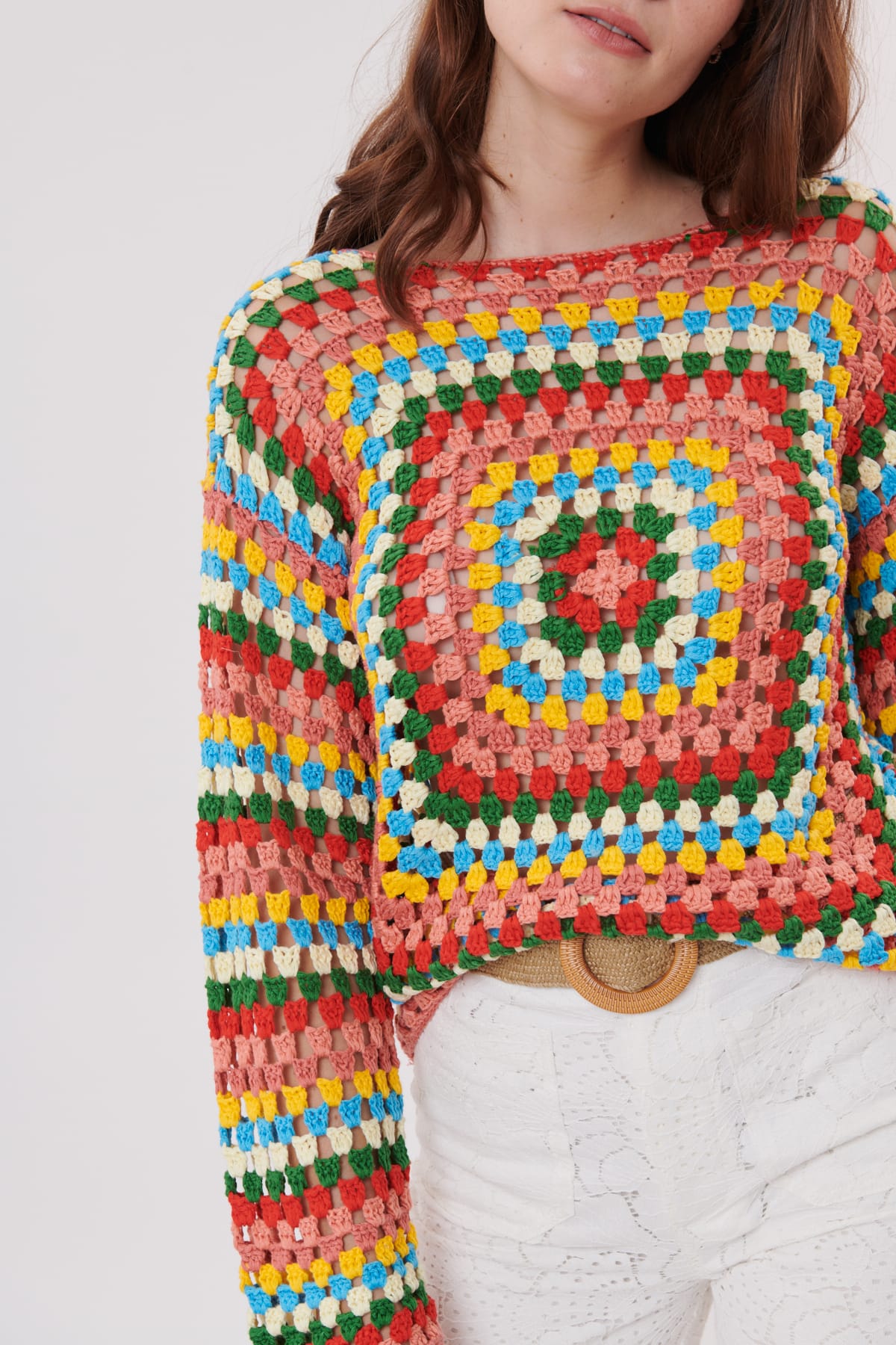 Derhy Zabou crochet squares knit sweater