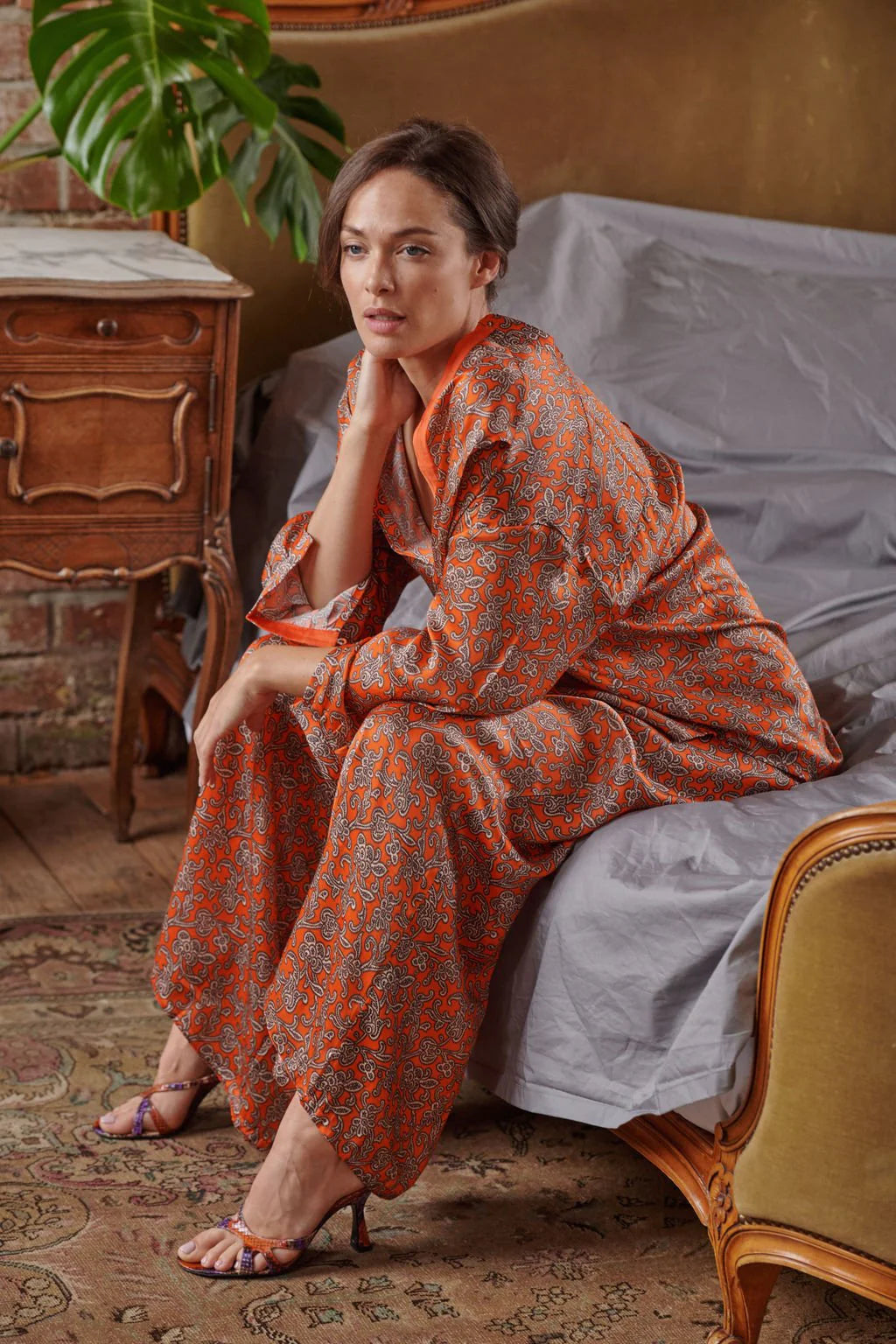 One Hundred Stars Floral Paisley Orange Palazzo Pants