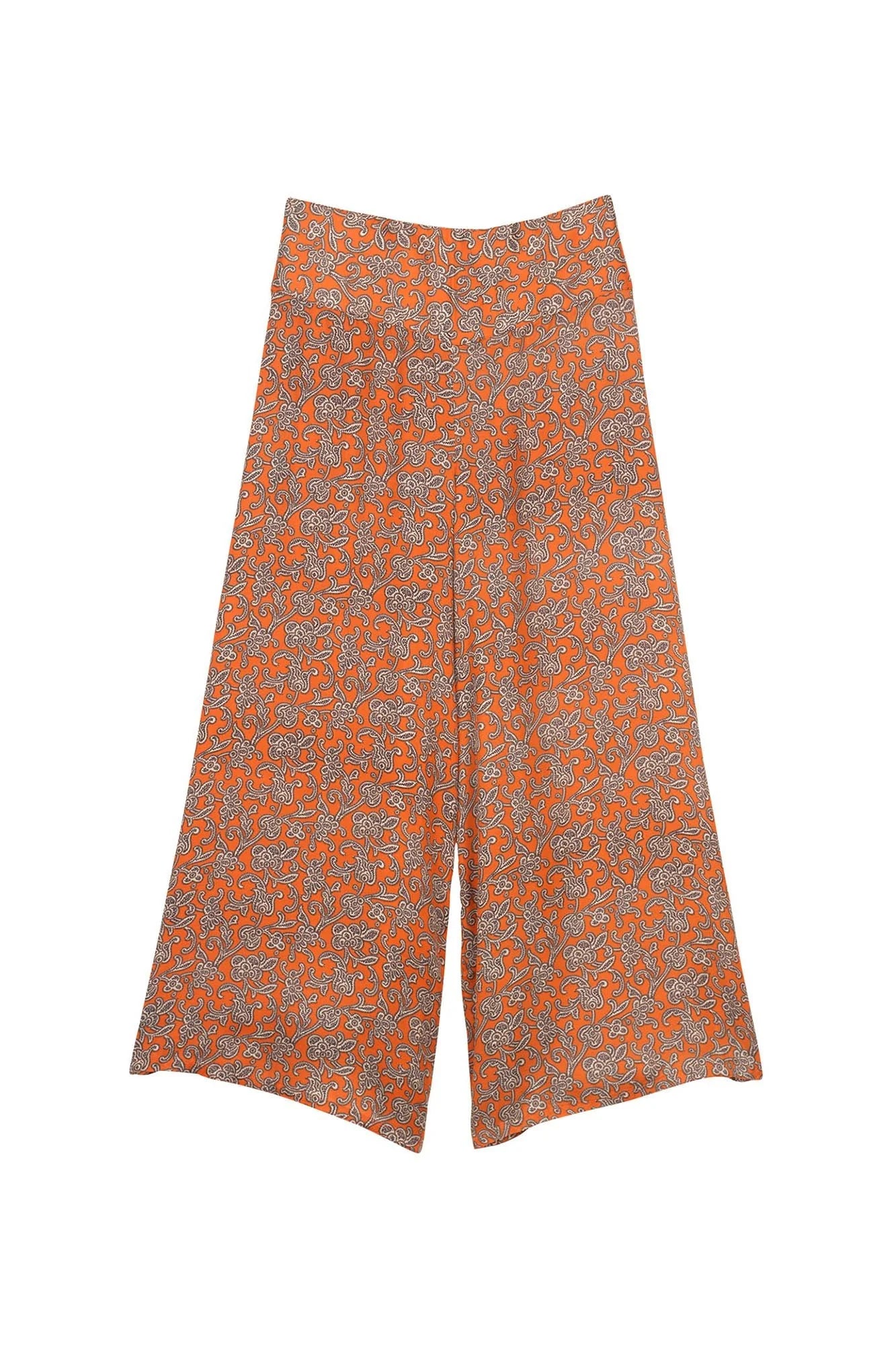 One Hundred Stars Floral Paisley Orange Palazzo Pants