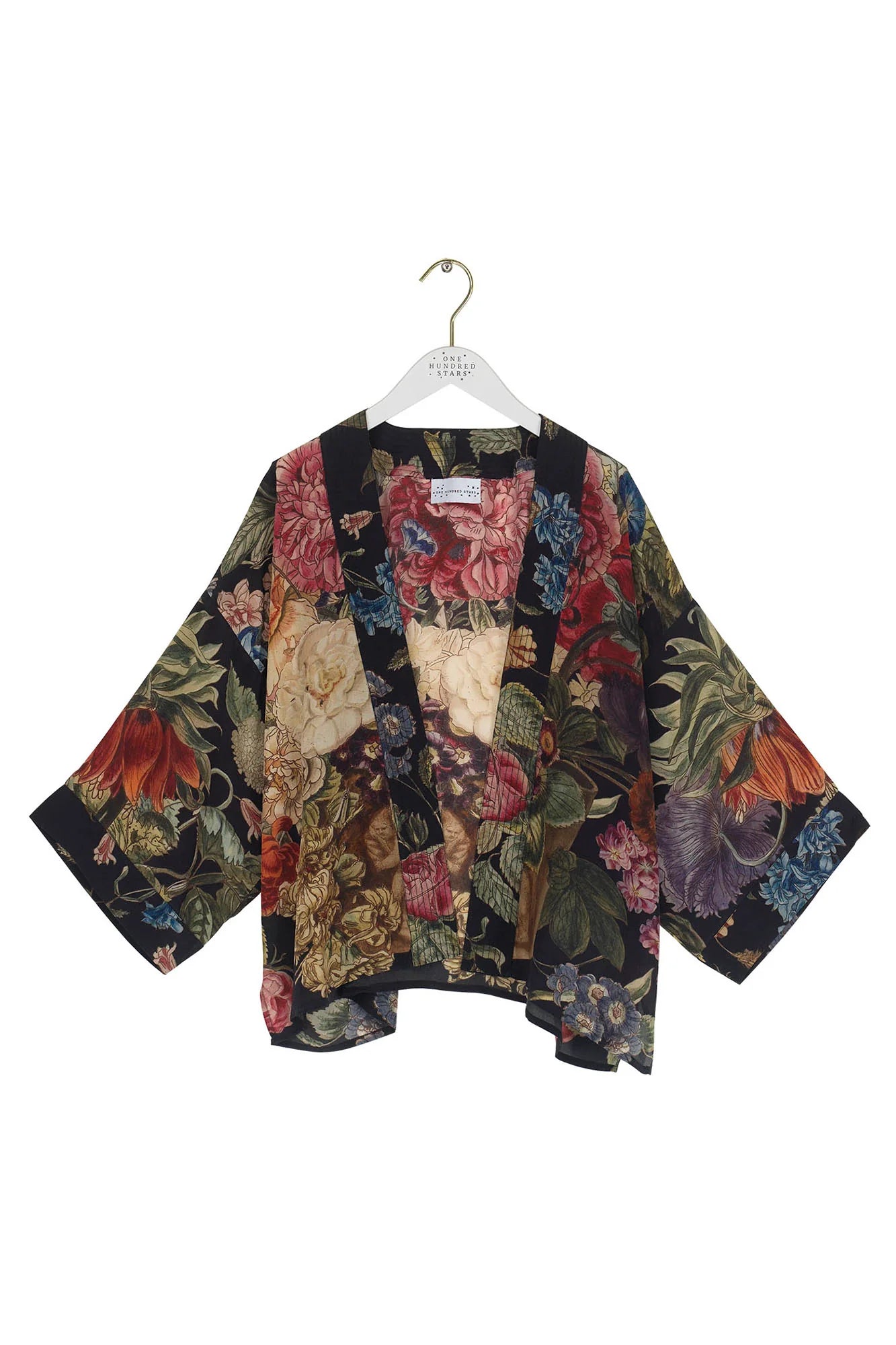 One Hundred Stars Crepe Kimono Primula in Black CKMPRIBLK