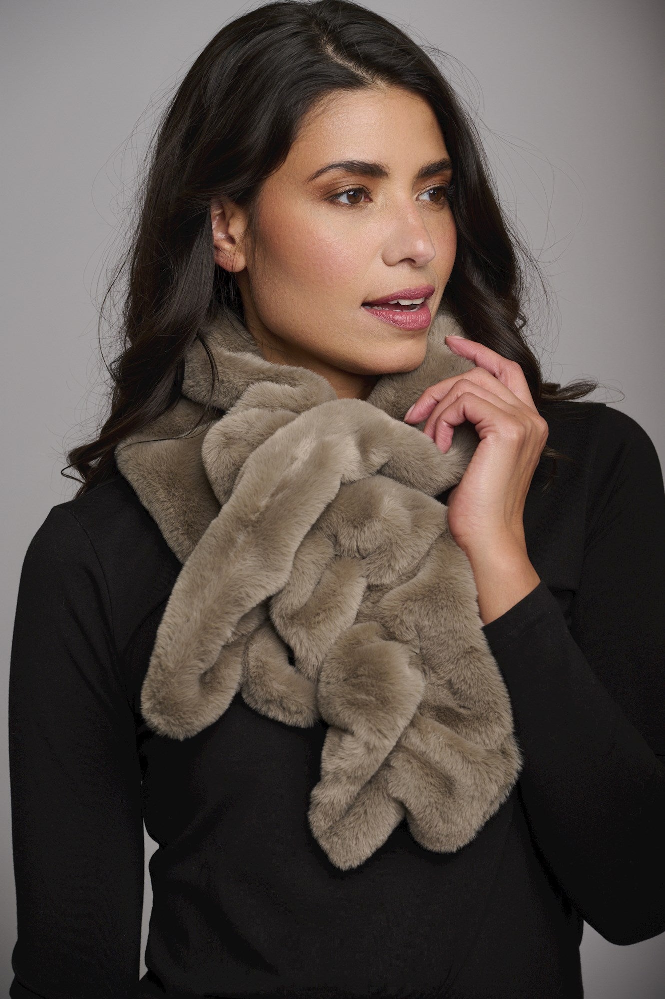 Rino & Pelle Taupe Faux Fur Scarf