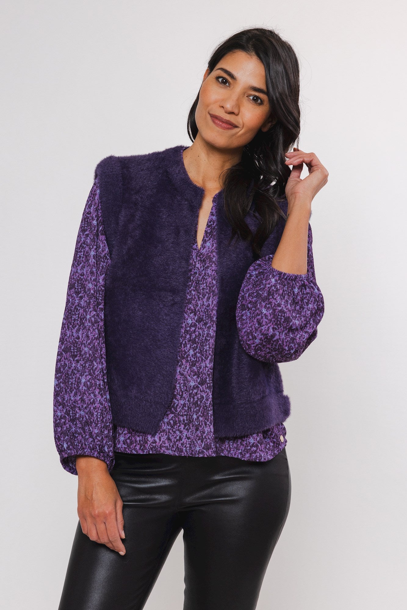 Rino Pelle Faux Fur Eggplant Gilet Elona