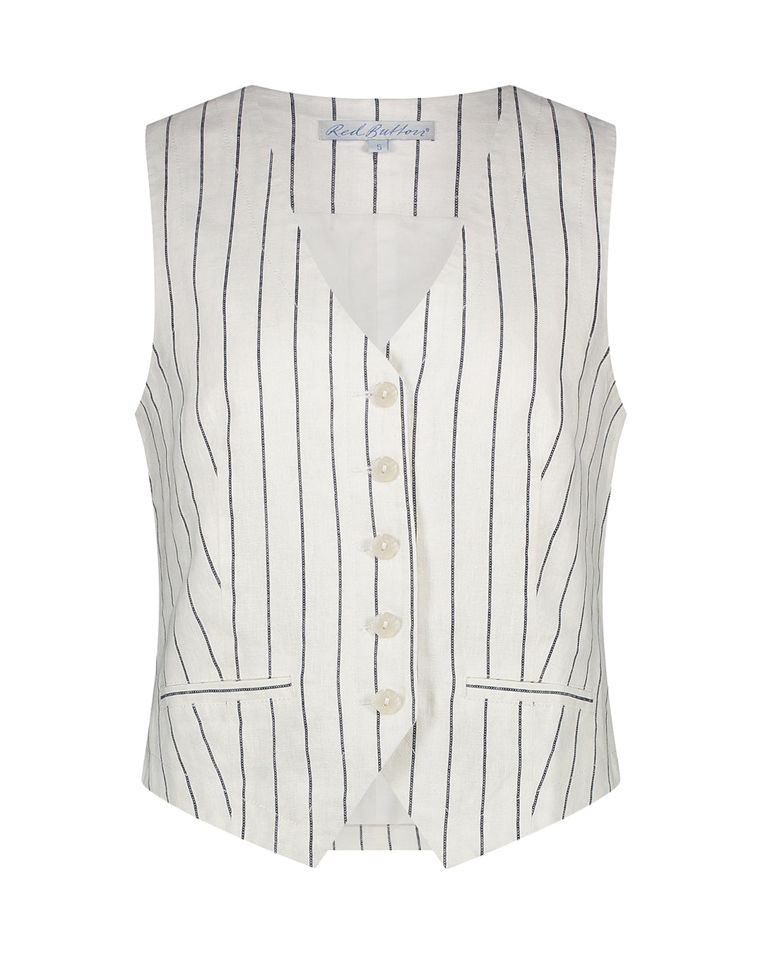 Red Button Pinstripe Waistcoat Dark Blue/Cream SRB4514