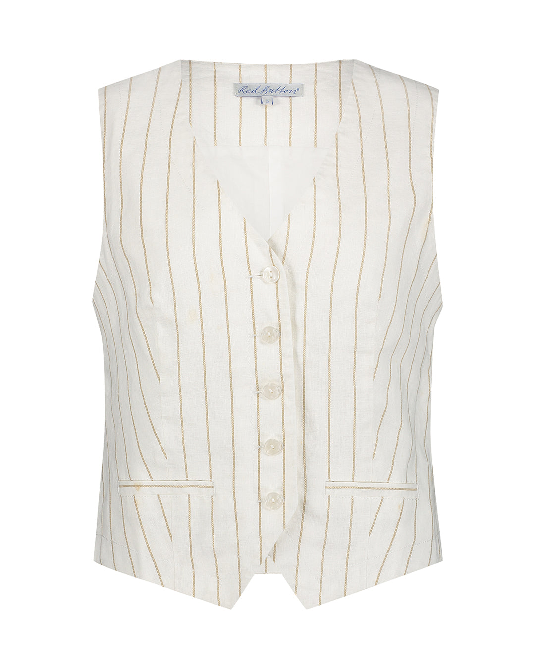 Red Button Pinstripe Waistcoat Dark Sand/Cream SRB4514