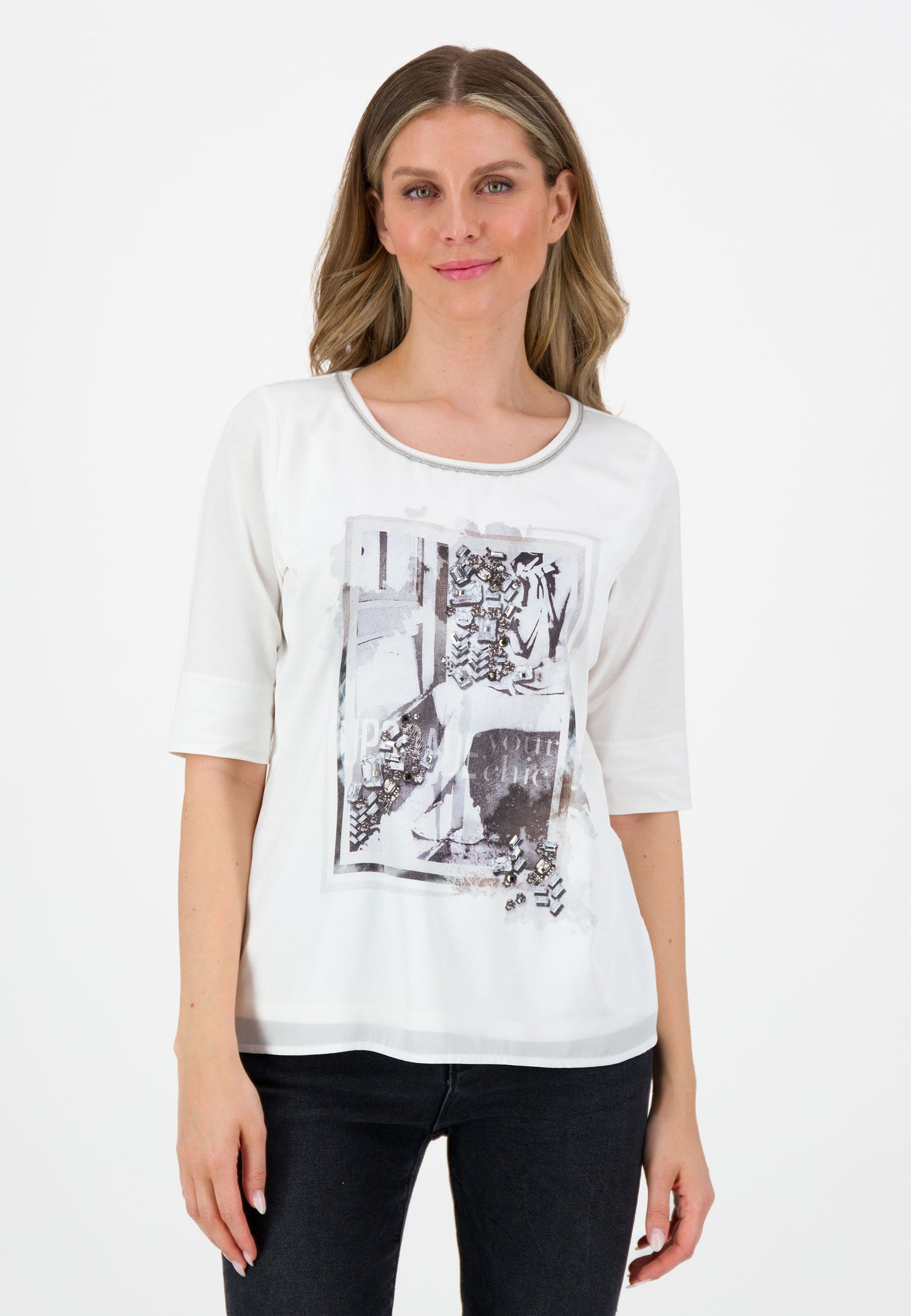 SE Just White Jewelled Front T-Shirt