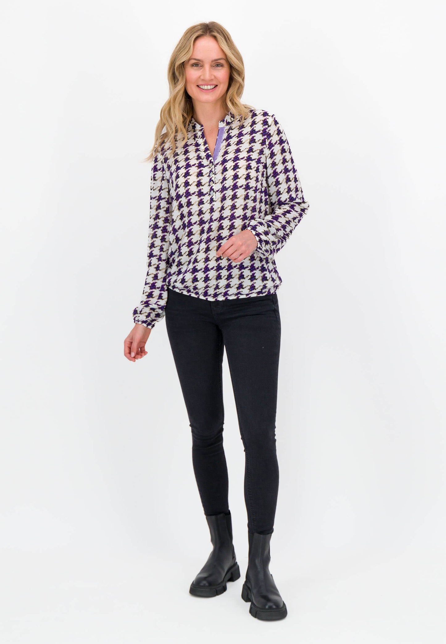 SE Just White Dogtooth Blouse