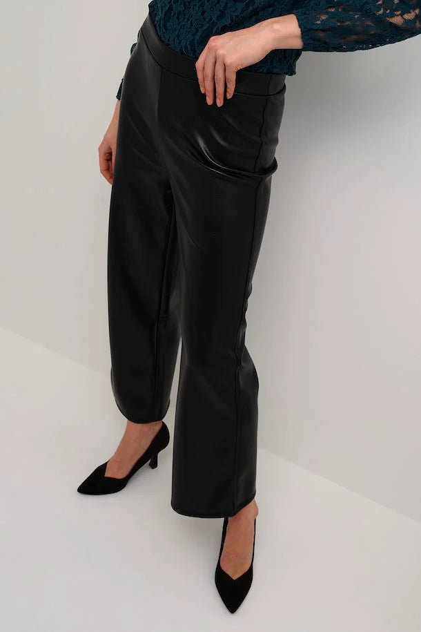Cream Wide Leg Pleather Trousers