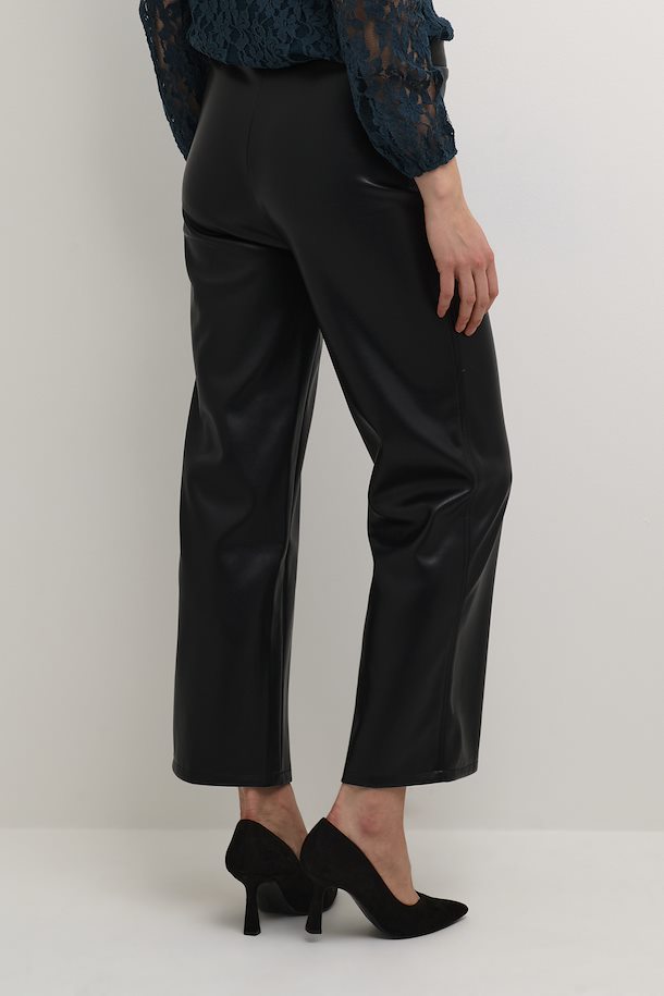 Cream Wide Leg Pleather Trousers