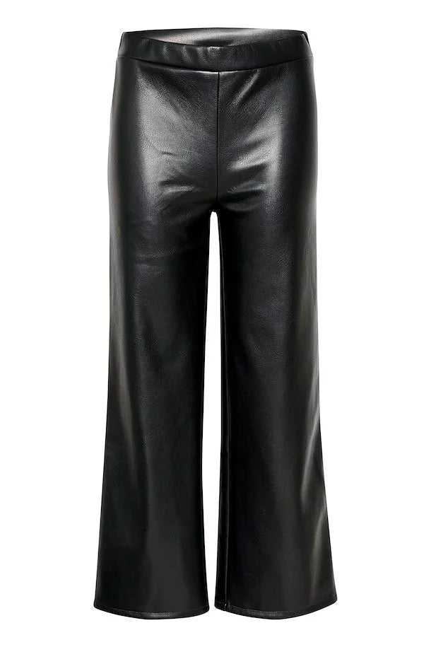 Cream Wide Leg Pleather Trousers