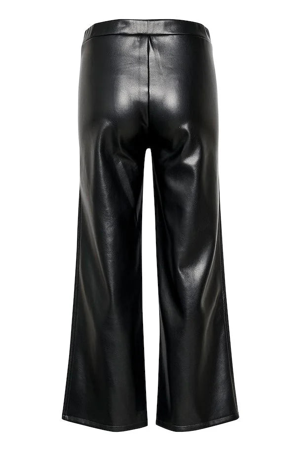 Cream Wide Leg Pleather Trousers