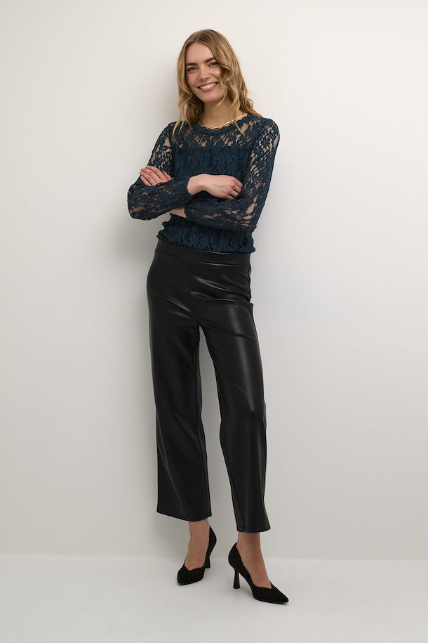 Cream Wide Leg Pleather Trousers