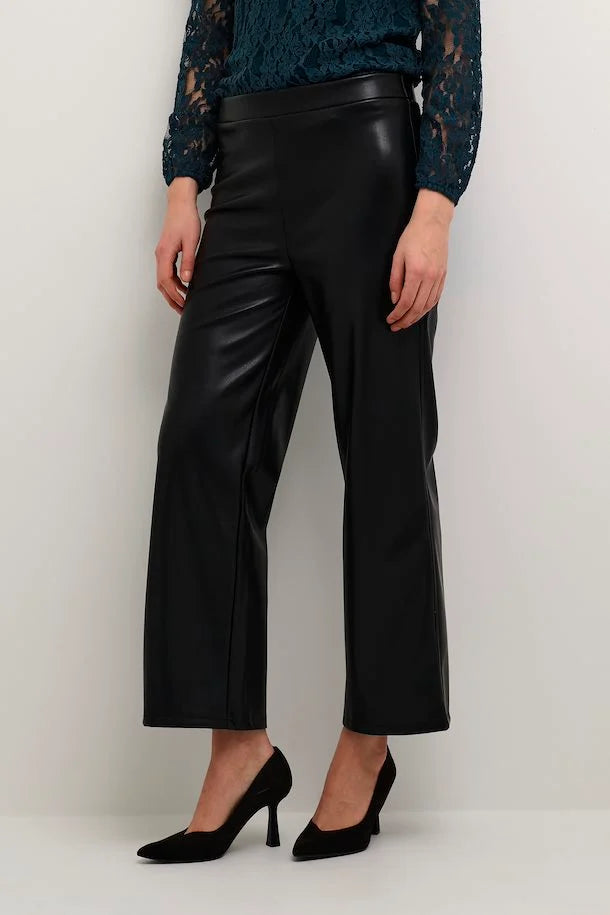 Cream Wide Leg Pleather Trousers