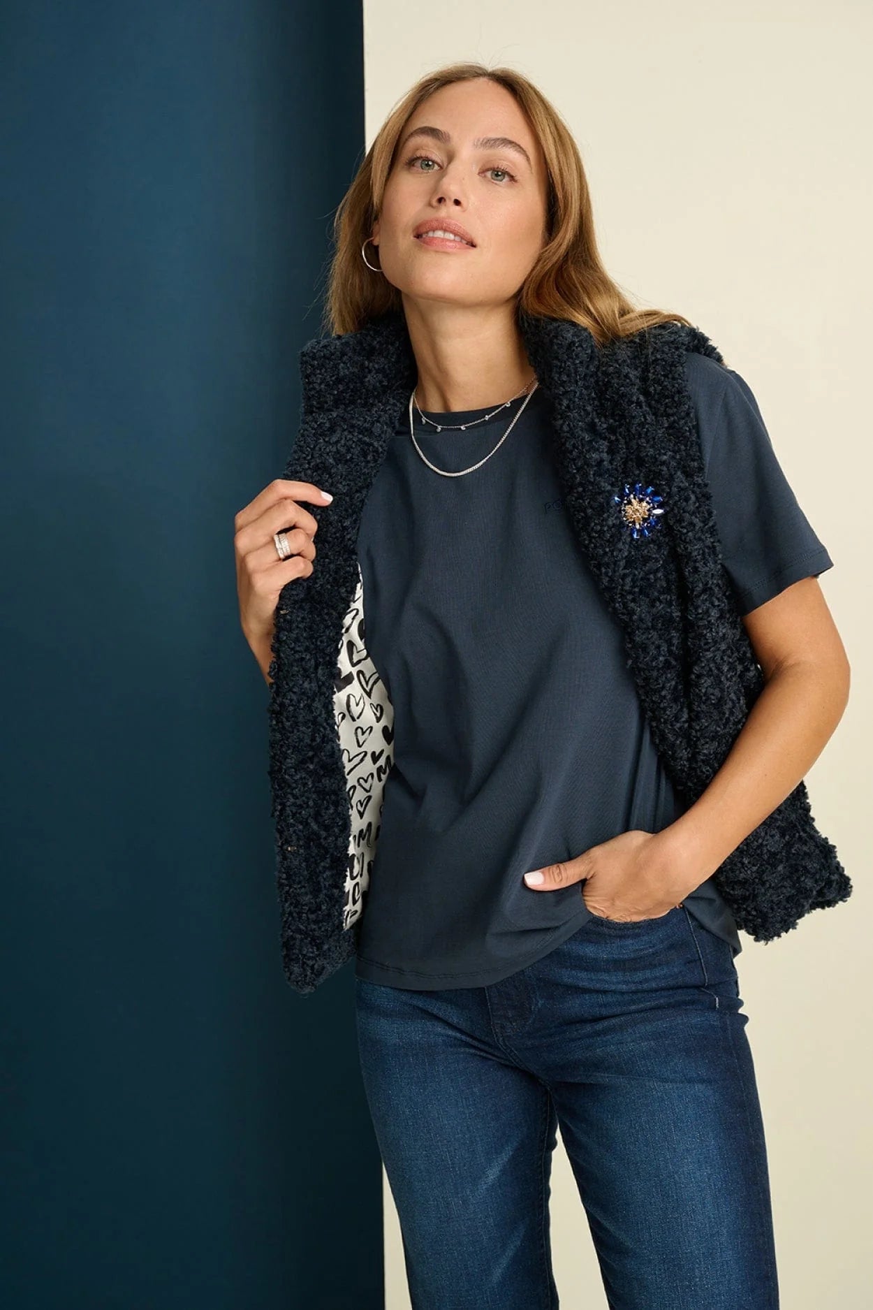 Pom Amsterdam Navy Teddy Gilet