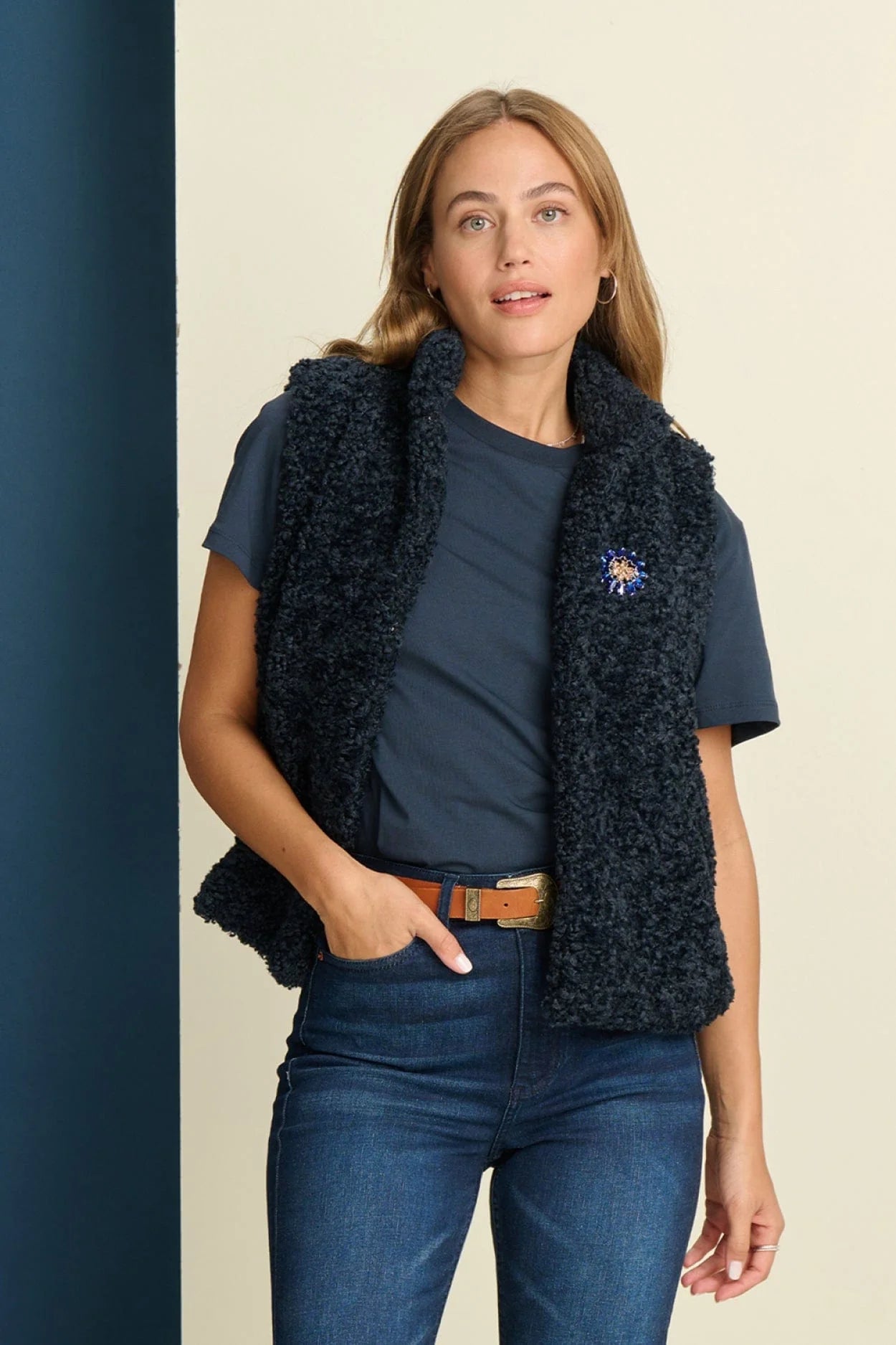 Pom Amsterdam Navy Teddy Gilet