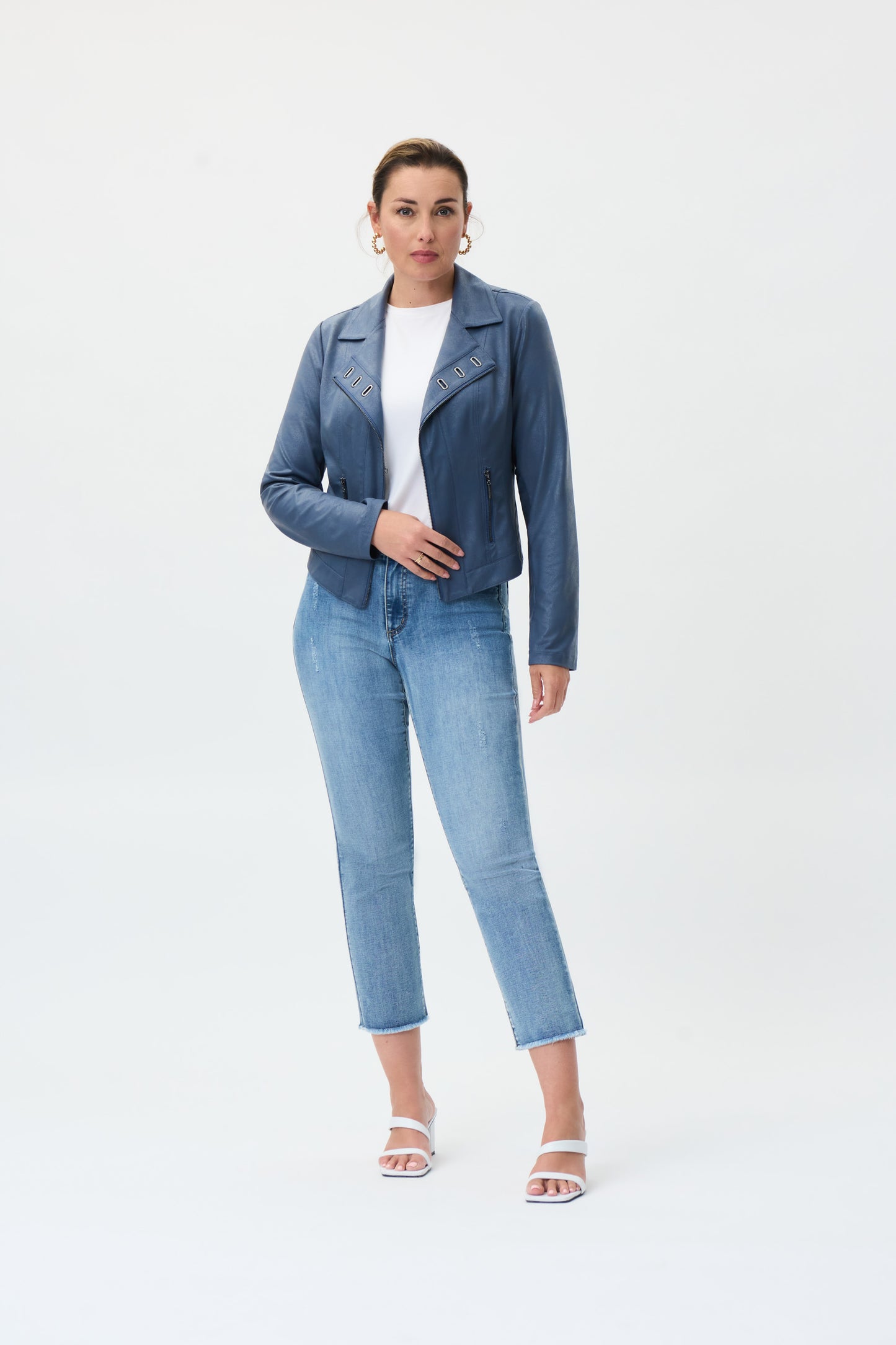 Joseph Ribkoff Mineral Blue Faux Suede Biker Jacket
