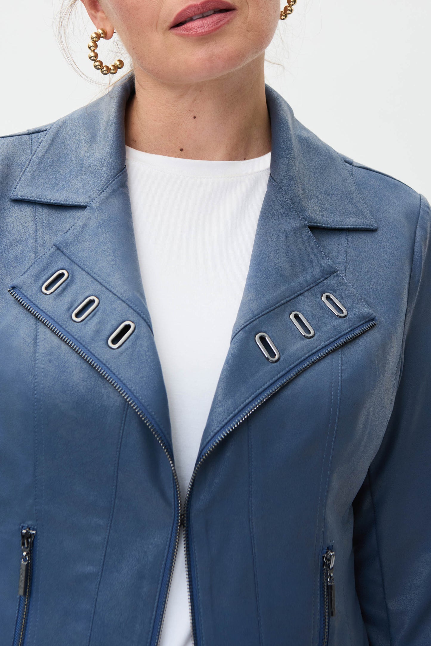 Joseph Ribkoff Mineral Blue Faux Suede Biker Jacket