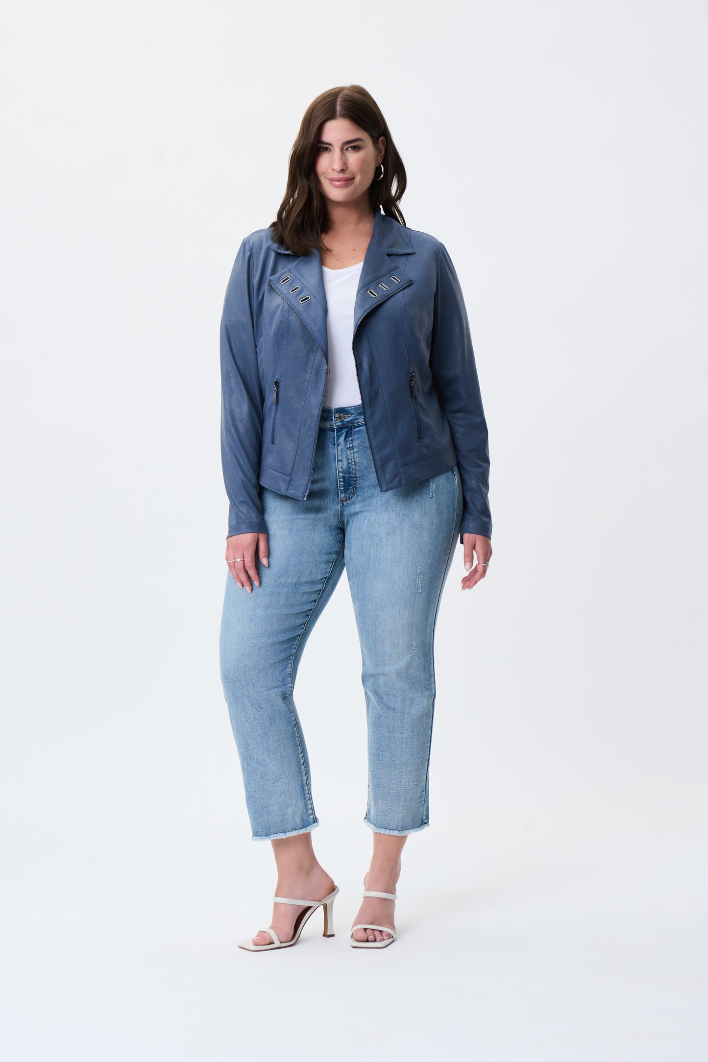 Joseph Ribkoff Mineral Blue Faux Suede Biker Jacket