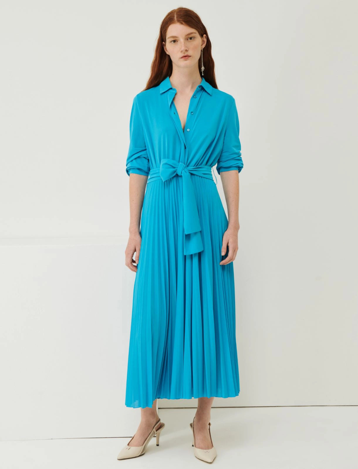 Turquoise pleated dress outlet