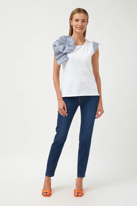 Bariloche Blue Frill Shoulder T-Shirt Cuero