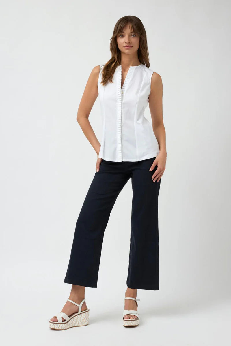 Bariloche Pleated Notch Neck Shirt Cielo