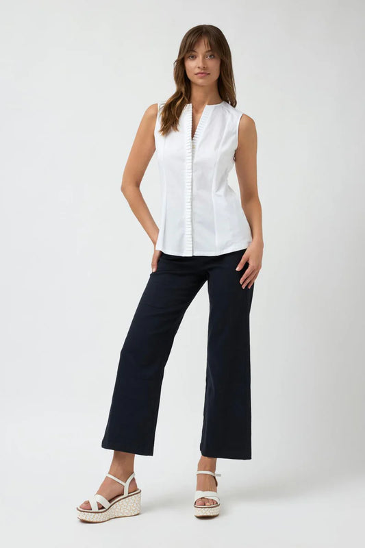 Bariloche Pleated Notch Neck Shirt Cielo