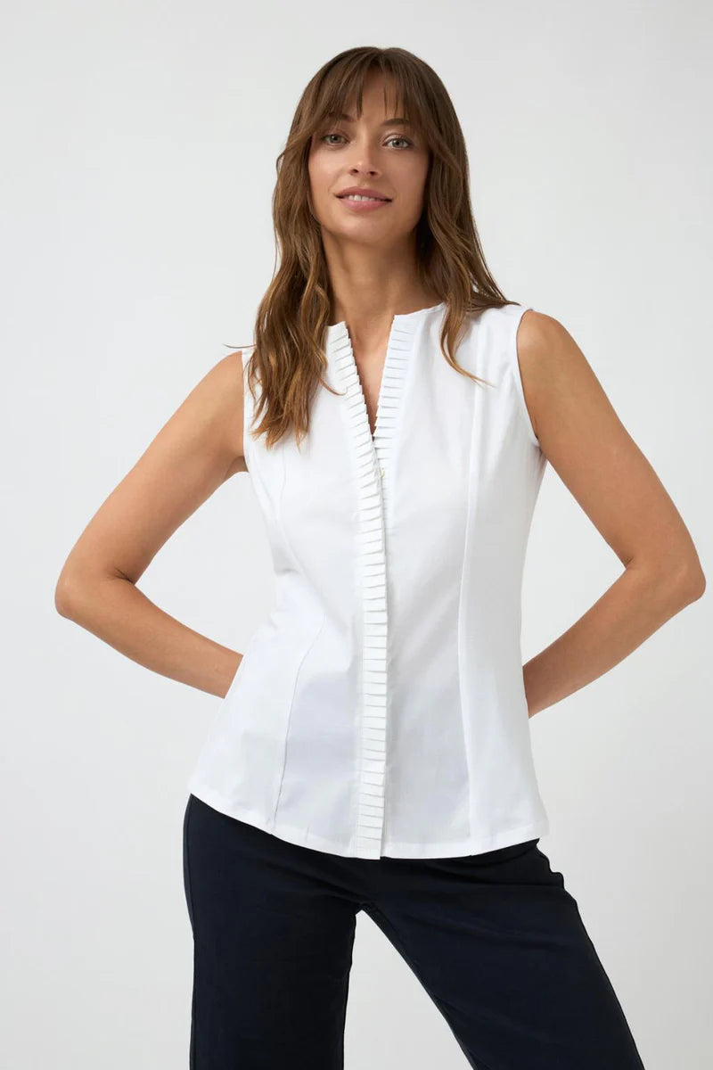 Bariloche Pleated Notch Neck Shirt Cielo