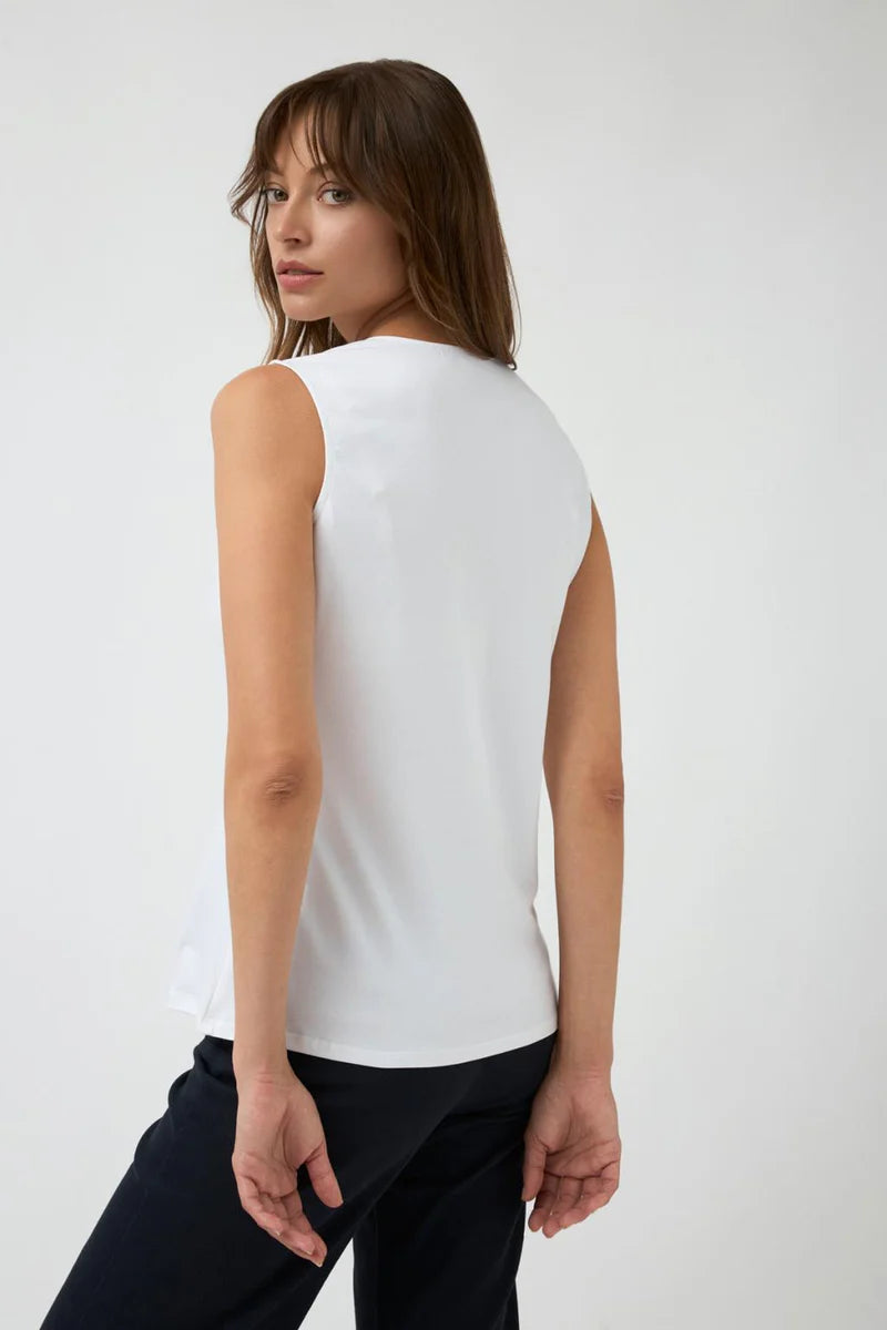 Bariloche Pleated Notch Neck Shirt Cielo