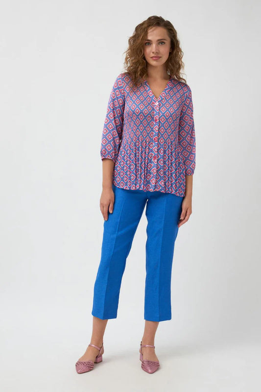 Tinta Printed Plisse Blouse Oliva