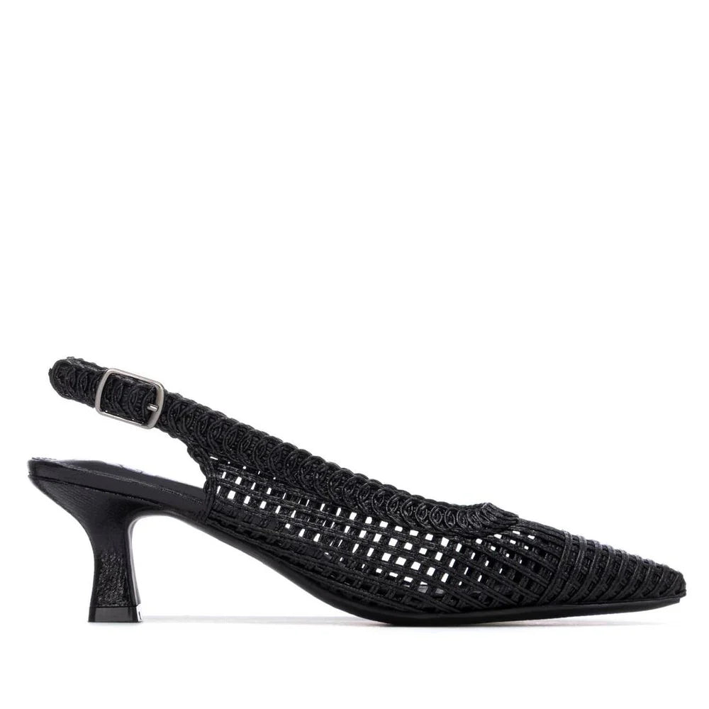 Xti Black Punched Kitten Heel 14543203