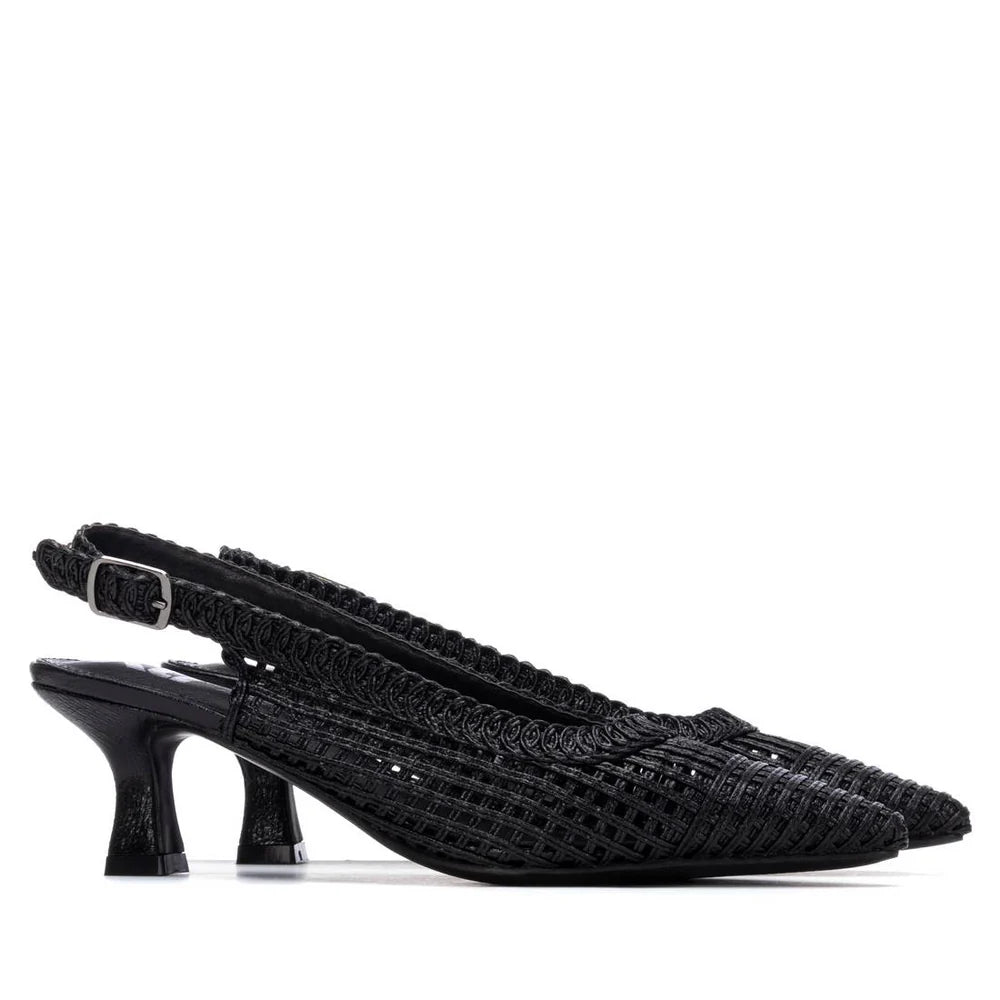 Xti Black Punched Kitten Heel 14543203