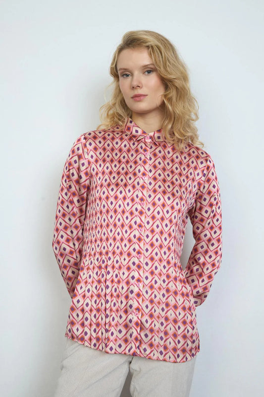 Tinta Geo Print Plisse Blouse Furia
