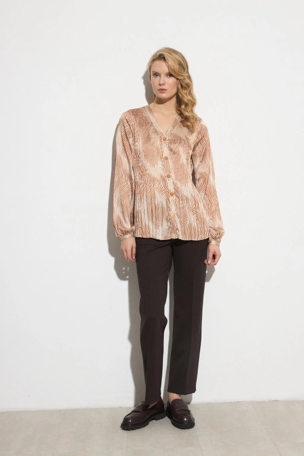 Barioche Swirl Print Plisse Blouse Suel