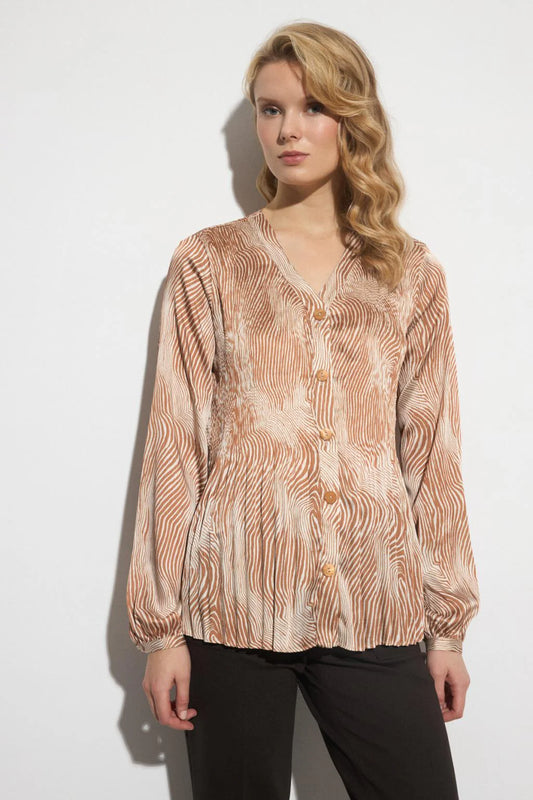 Barioche Swirl Print Plisse Blouse Suel