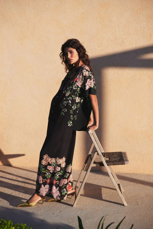 One Hundred Stars Trailing Blossom Black Palazzo Pant PPCTRA