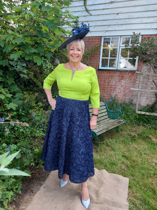 Veromia Lime & Navy Full Skirted Dress